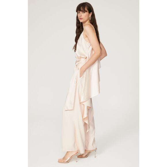 Obando Collective‎ Cape Satin Jumpsuit Cream Sleeveless Wide Leg V-Neck Sz 4 - Picture 2 of 16